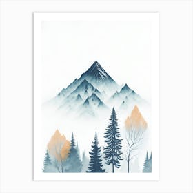 Mountain And Forest In Minimalist Watercolor Vertical Composition 25 Art Print