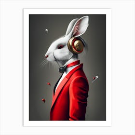 Rabbit With Headphones Art Print