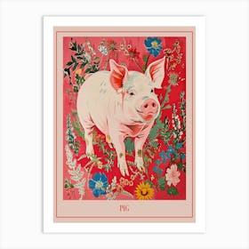 Floral Animal Painting Pig 3 Poster Art Print