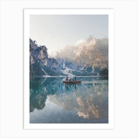 Three People In A Boat In An Icy Lake Oil Painting Landscape Art Print