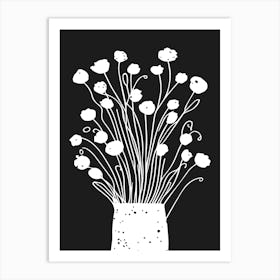 Flowers In A Vase Black and White Art Print