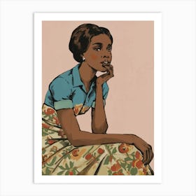 Black Woman In Floral Dress waiting Art Print