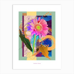 Gerbera Daisy 3 Neon Flower Collage Poster Art Print