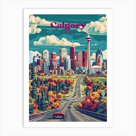 Calgary Canada Retro Travel Illustration Art Print