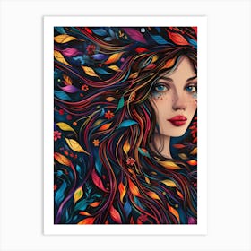 Girl With Colorful Hair Art Print