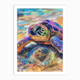 Rainbow Sea Turtle Scribble On The Beach Art Print