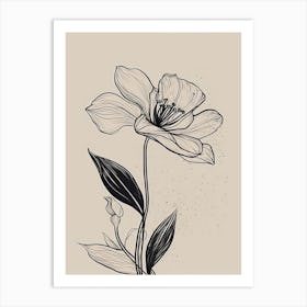 Lilies Line Art Flowers Illustration Neutral 2 Art Print