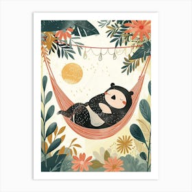 Sloth Bear Napping In A Hammock Storybook Illustration 3 Art Print