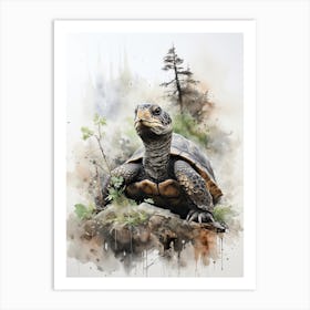 Turtle, Japanese Brush Painting, Ukiyo E, Minimal 1 Art Print