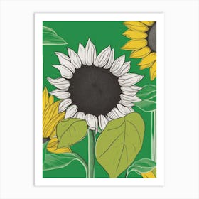 Sunflowers On Green Background Art Print