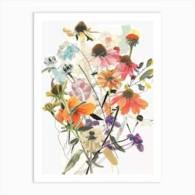 Coneflower Collage Flower Bouquet Art Print