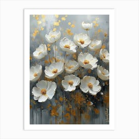 White Flowers With Gold Leaf Accents Pt. 3 Art Print