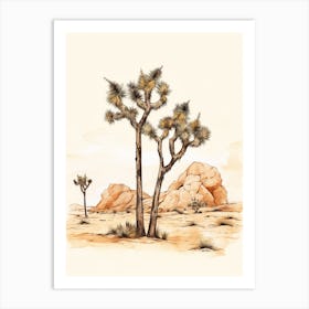  Minimalist Joshua Trees In Mojave Desert Line Art 2 Art Print