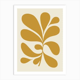 Minimal Abstract Matisse Leaf Cut-out - Ochre on Almond 2/2 Art Print