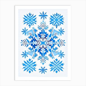 Winter Snowflake Pattern, Snowflakes, Blue & White Illustration 3 Art Print