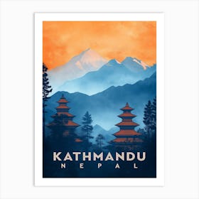 Vintage Kathmandu Temple Nepal Poster Art Print