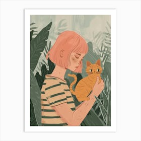 Girl Holding A Cat Art Print