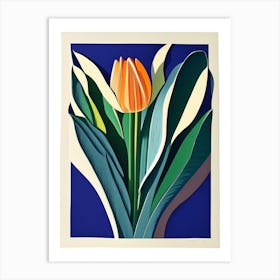 Tulip Leaf Colourful Abstract Linocut Art Print