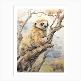 Storybook Animal Watercolour Sloth 1 Art Print