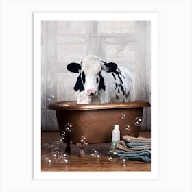 Cow In A Bathtub Art Print