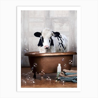 Cow In A Bathtub Art Print
