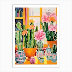 Cactus Painting Maximalist Still Life Ladyfinger Cactus 4 Art Print