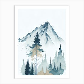 Mountain And Forest In Minimalist Watercolor Vertical Composition 245 Art Print