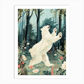 Polar Bear Dancing In The Woods Storybook Illustration 3 Art Print