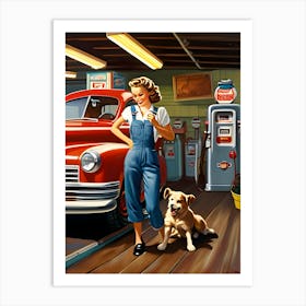 Girl And Her Dog Art Print