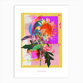 Chrysanthemum 3 Neon Flower Collage Poster Art Print