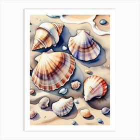 Seashells on the beach, watercolor painting 3 Art Print