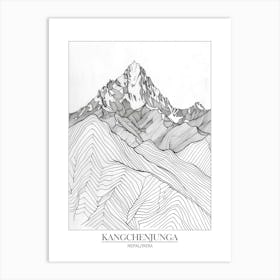 Kangchenjunga Nepal India Line Drawing 8 Poster Art Print