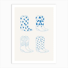 Blue Cowboy Boots Art Print