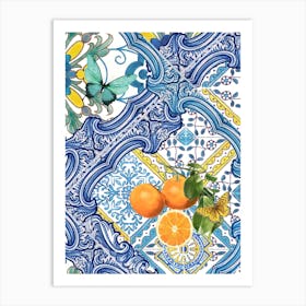Mediterranean blue tiles and citrus Art Print