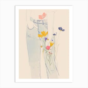 Blue Jeans Line Art Flowers 7 Art Print