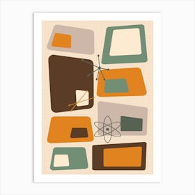 Mid Century Abstract Blocks 18 Chocolate, Green, and Orange Art Print