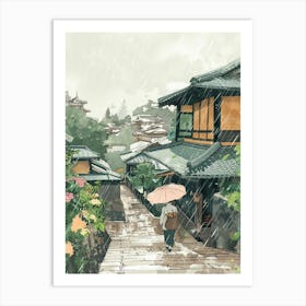 Kyoto Japan 3 Retro Illustration Art Print