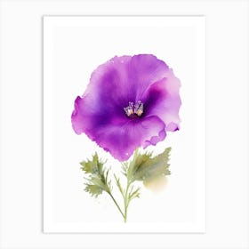 Purple Poppy Mallow Wildflower Watercolour 1 Art Print