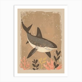 Cute Muted Pastels Shark & Coral 1 Art Print