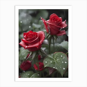 Red Roses At Rainy With Water Droplets Vertical Composition 71 Art Print