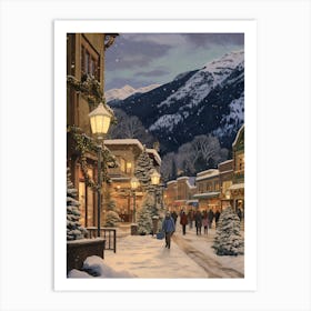 Vintage Winter Illustration Leavenworth Washington 5 Art Print