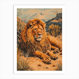 Barbary Lion Relief Illustration Male 5 Art Print