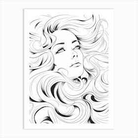 Wavy Hair Fine Line Drawing Colouring Book Style 2 Art Print