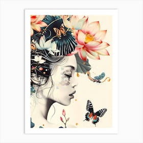 Butterfly And Lotus Art Print