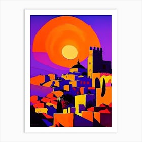 Sunrise Over Village Geometric Art Print
