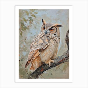 African Wood Owl Japanese Painting 7 Art Print