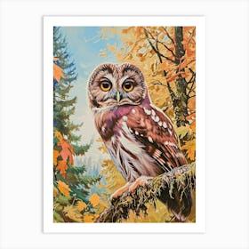 Northern Saw Whet Owl Relief Illustration 1 Art Print