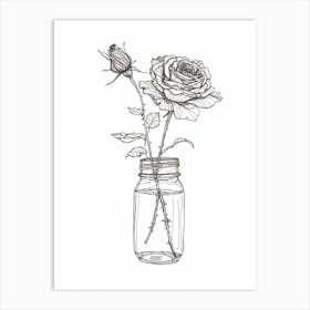 English Rose In A Jar Line Drawing 1 Art Print