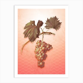 Grape Vine Vintage Botanical in Peach Fuzz Hishi Diamond Pattern n.0107 Art Print