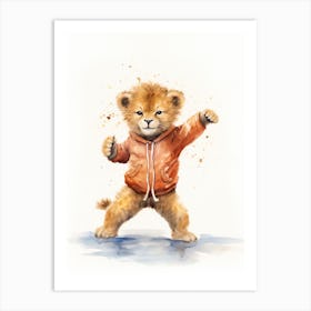 Practicing Tai Chi Watercolour Lion Art Painting 3 Art Print